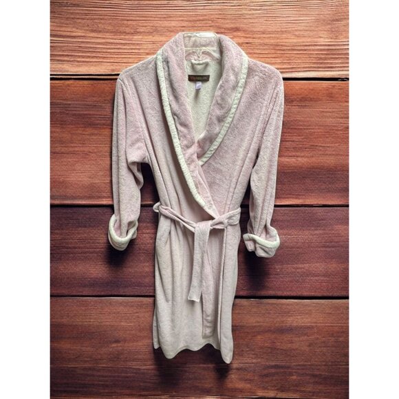 Stan Herman Womens Plush Fleece Bathrobe Light Pink Waffle Knit Cuffs - Picture 10 of 10